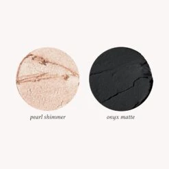 Eyeshadow 101 Crème-to-Powder Eyeshadow Stick Duo, Pearl Shimmer & Onyx Matte -GlowNest Store Julep ES101HOLIDAY PearlShimmer OnyxMatte TexturewithShadeCallout ECommerce JPG