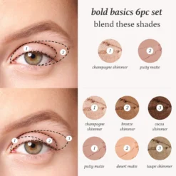 Bold Basics 6 Piece Eyeshadow 101 Crème To Powder Waterproof Eyeshadow Stick Set 15 Bold Basics 6 Piece Eyeshadow 101 Crème To Powder Waterproof Eyeshadow Stick Set -GlowNest Store Julep ES101 EyeBundle bodybasicsShadePairingsDiagram ECommerce JPG